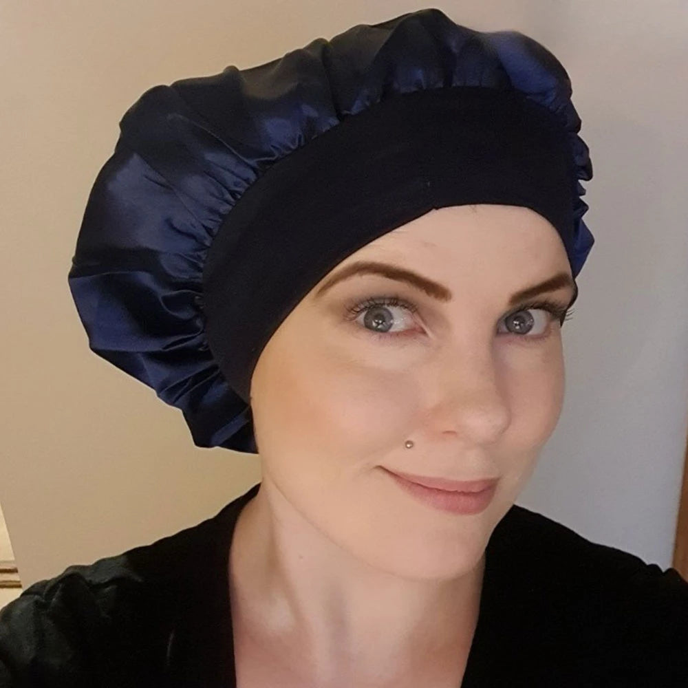 Adjust Solid Satin Bonnet Hair Styling Cap Long Hair Care Women Night Sleep Hat Silk Head Wrap Shower Cap Hair