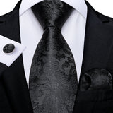 Cravate noire unie pour homme, 8 cm de large, en polyester, pour affaires, mariage, fête, pochette, boutons de manchette, cadeau pour mari