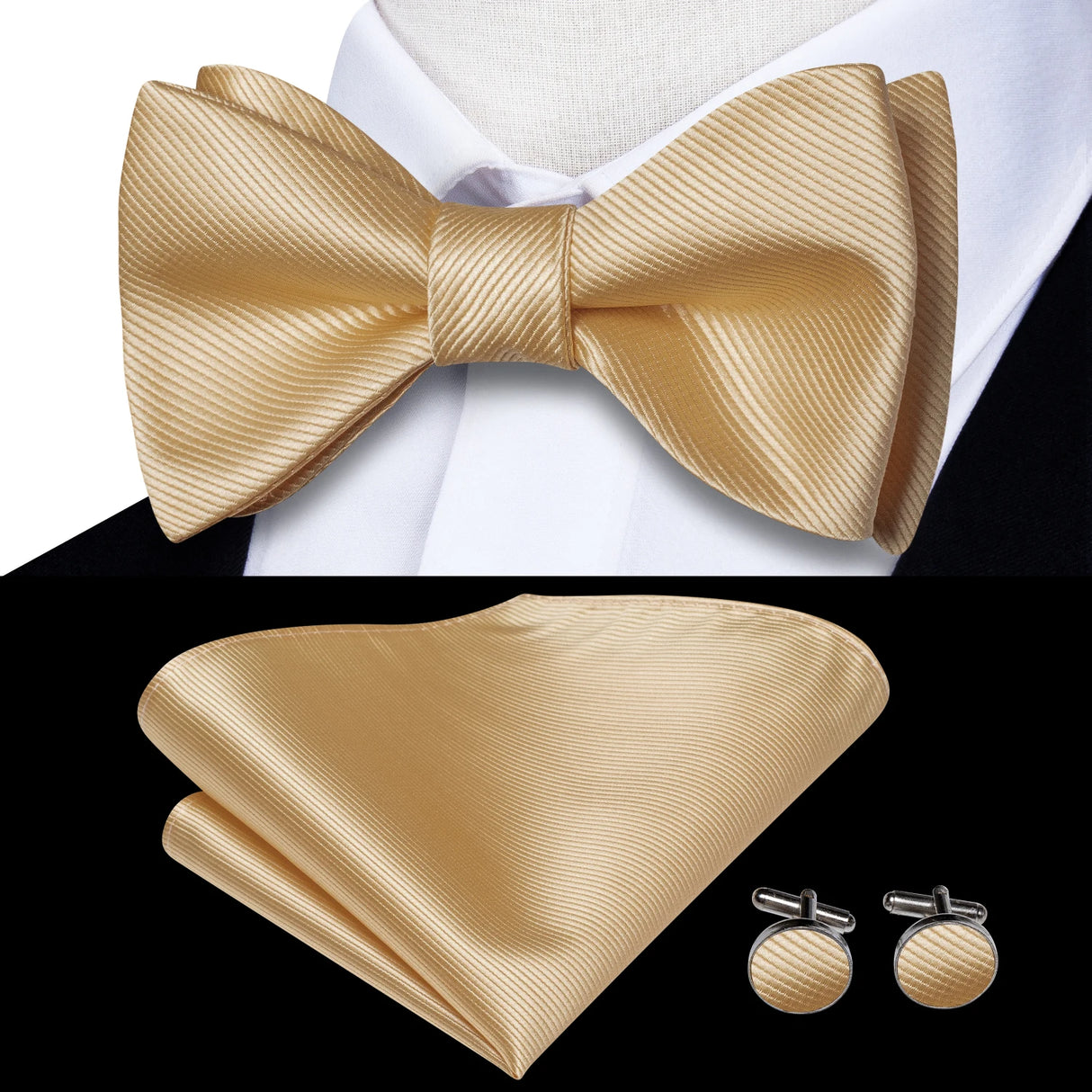 Hi-Tie Ensemble nœud papillon en soie pour homme, mouchoir et boutons de manchette, bleu, rouge, or, noir, blanc, jacquard, nœud papillon, mariage, affaires