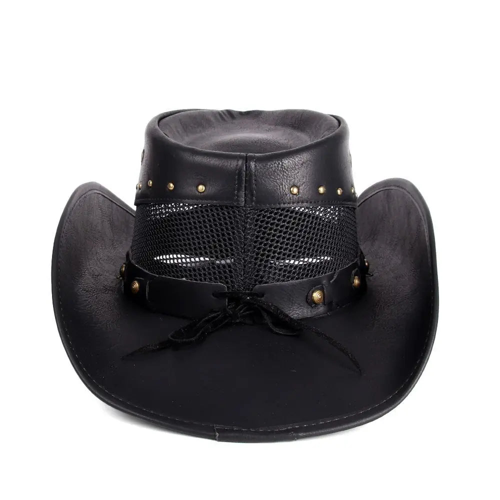 Designer Men's and Women's Leather Western Cowboy Hat Knight Cap Breathable Sun Hat Top Gorras Para Hombres 모자 Caps for Men