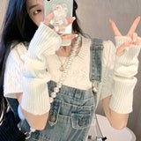 Gants longs sans doigts pour femmes, mitaines d'hiver, chauffe-bras tricotés, manches tendance, décontractés, doux, vêtements pour filles, gants punk gothiques