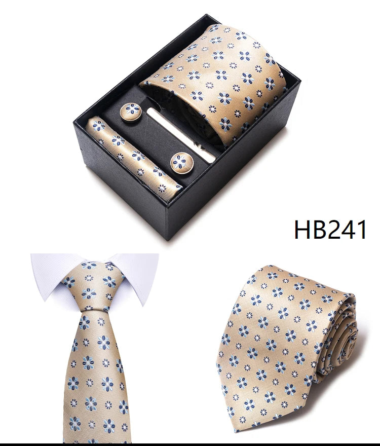 Cravate pour homme, tout nouveau style, cadeau de mariage, ensemble de pochettes, boîte à cravates, accessoires de costume noirs pour hommes
