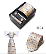 Cravate pour homme, tout nouveau style, cadeau de mariage, ensemble de pochettes, boîte à cravates, accessoires de costume noirs pour hommes