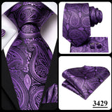 Hi-Tie – Cravate de mariage en soie violette unie à motif cachemire pour homme, ensemble de qualité avec boutons de manchette et mouchoir, cadeau tendance, livraison directe