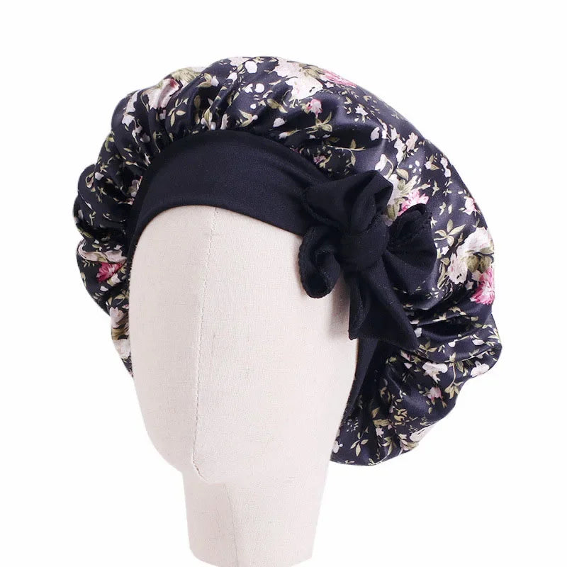 Bonnet de nuit pour enfants et filles, imprimé floral, bonnet de nuit en satin, turban, bonnet de nuit pour enfants, bonnet de soins capillaires, bonnet de nuit