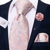 Cravate rose cachemire avec broche en soie, élégante cravate de mariage pour homme, bouton de manchette pratique, mode affaires fête, créateur de cravate haute