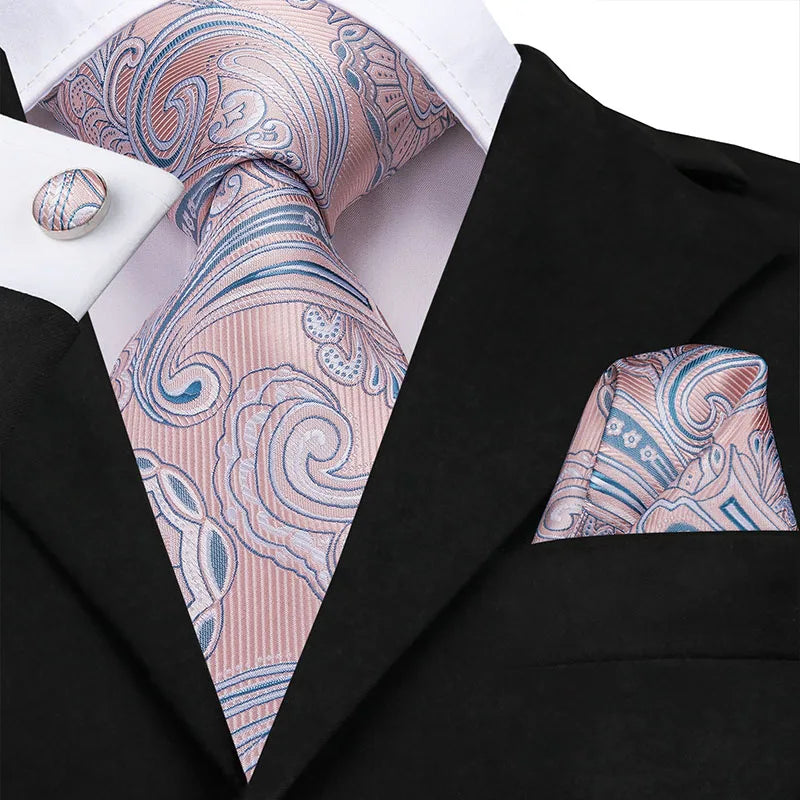 Hi-Tie 100% soie classique pour homme, cravate de mariage corail rose rouge pêche, pochette carrée, boutons de manchette, ensemble de cravates roses pour hommes, cravates cachemire unies