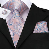 Hi-Tie 100% soie classique pour homme, cravate de mariage corail rose rouge pêche, pochette carrée, boutons de manchette, ensemble de cravates roses pour hommes, cravates cachemire unies