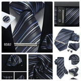 Classic 100% Silk Men's Ties In Gift box 8cm Plaid Dot Striped Business Necktie Handkerchief Cufflinks Wedding Party Tie Set