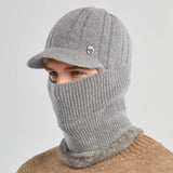 Fashion Flat Brim Men's Solid Colour Hat Winter Warm Woolen Ski Warm Hat Ear Plugs Windproof Scarf and Mask in one Knitted Cap