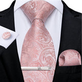 Ensemble cravate homme en soie à rayures roses, motif floral, motif cachemire uni, 8 cm, mouchoir, boutons de manchette, accessoires de mariage, de bal, cravate