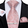 Ensemble cravate homme en soie à rayures roses, motif floral, motif cachemire uni, 8 cm, mouchoir, boutons de manchette, accessoires de mariage, de bal, cravate