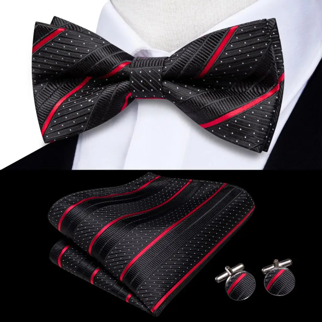 Hi-Tie Nœuds papillon verts de Noël pour hommes Cravate papillon en soie Ensemble de boutons de manchette et mouchoirs pour fête de mariage Nœud papillon uni à carreaux cachemire