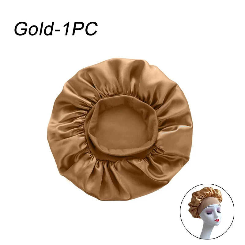 New Women's Satin Solid Wide-brimmed Sleeping Hat Unisex Head Wrap Elastic Band Cap Hair Care Bonnet Night Hat bonnet de nuit