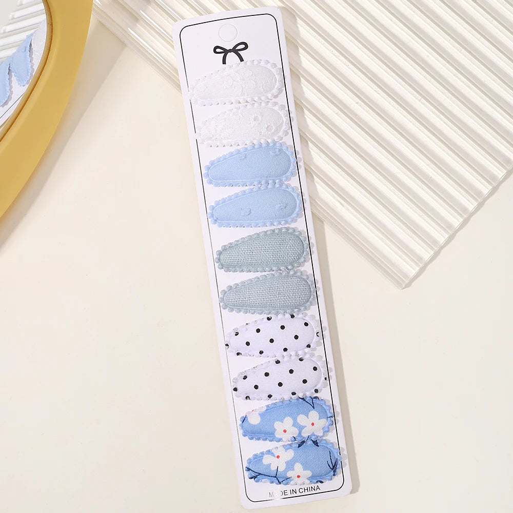 Lot de 10 barrettes à cheveux en forme de goutte d'eau, 5,6 cm, avec broderie imprimée, pour filles mignonnes, épingles à cheveux, couvre-chefs, accessoires pour cheveux pour enfants