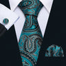 Cravate fantaisie en soie bleu sarcelle pour homme, marque de luxe solide, pochette, boutons de manchette, ensemble de cravates de haute qualité pour fête de mariage Barry.Wang