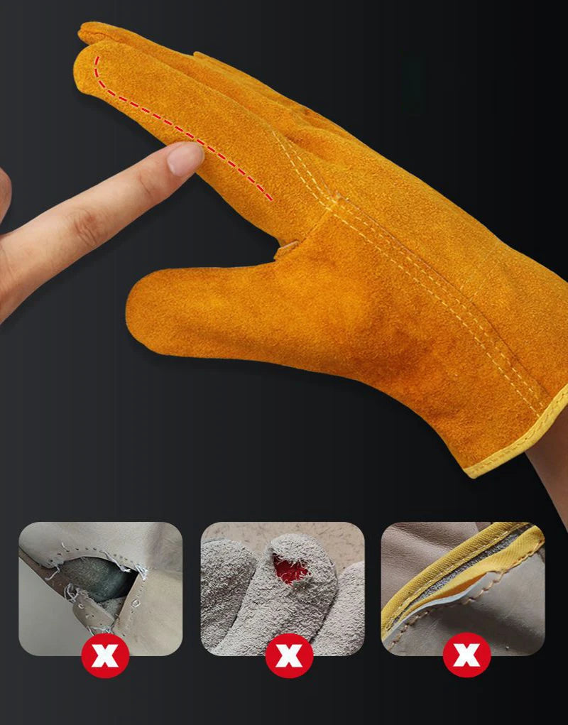 1 Pair Labor Protection Cowhide Gloves Double-layer Yellow Safety Welding Wear-resistant Gloves Personal Protective Equipment