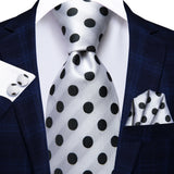 Cravate Hi-Tie blanche et noire à rayures pour homme, couleur unie, en soie, pour mariage, mouchoir, boutons de manchette, créateur de mode, livraison directe