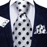 Cravate Hi-Tie blanche et noire à rayures pour homme, couleur unie, en soie, pour mariage, mouchoir, boutons de manchette, créateur de mode, livraison directe