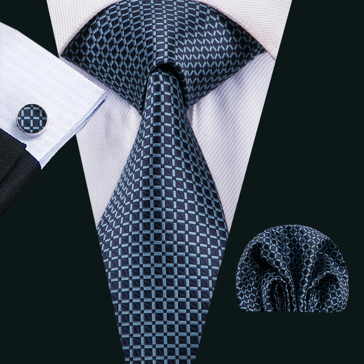 Barry.Wang Ensemble cravate et mouchoir en soie à carreaux pour homme, motif jacquard, idéal pour un mariage, un marié ou une équipe