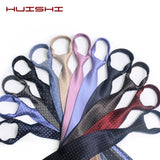 Cravate Huishi 8 cm à pois pour homme, slim, tendance, en polyester et microfibre, à carreaux, pour mariage