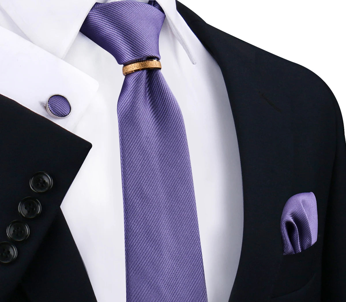 Ensemble de cravates en soie de luxe pour hommes, cravate, mouchoir, boutons de manchette avec anneau en métal doré, broche, costume, fête de mariage, accessoires pour hommes