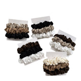 Lot de 3 élastiques à cheveux en soie faits à la main, en satin soyeux, pour queue de cheval, couleur café noir et blanc