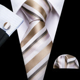 Cravate de luxe pour homme, ensemble de boutons de manchette et mouchoir en soie à rayures rouges, style business, Barry.Wang, accessoire tendance pour mariage, fête, décontracté