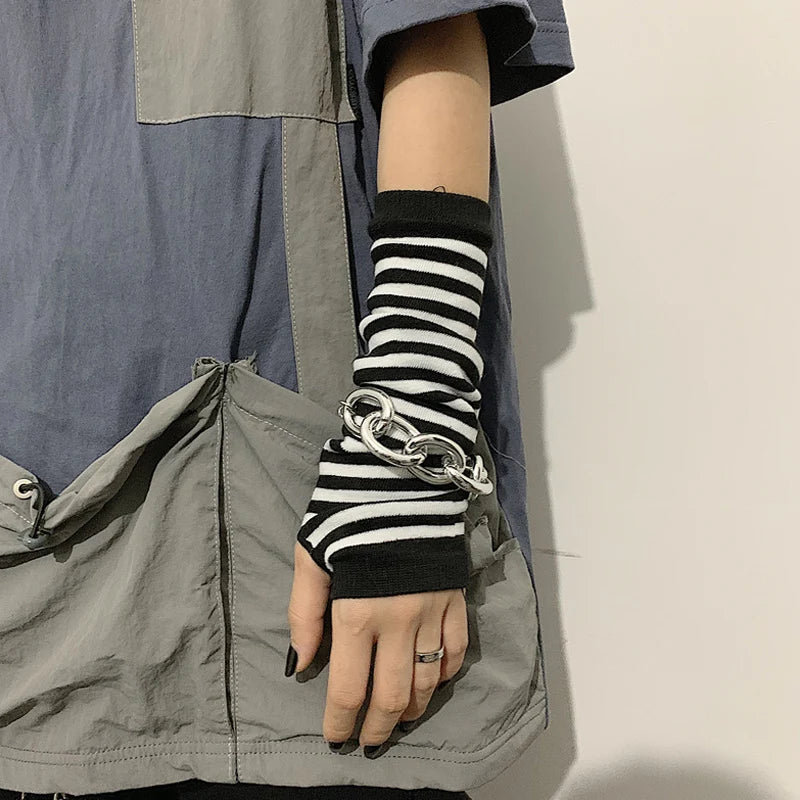Gants longs sans doigts pour femmes et filles, gants thermiques pour poignets et coudes, chauffe-mains, mitaines tricotées, manches de bras animées