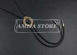 Vintage Bolo Tie Shirt Chain Cowboy Jazz Alloy Men Women Leather Rope Long Necklace Imitation Obsidian Sweater Chain Men Accesso