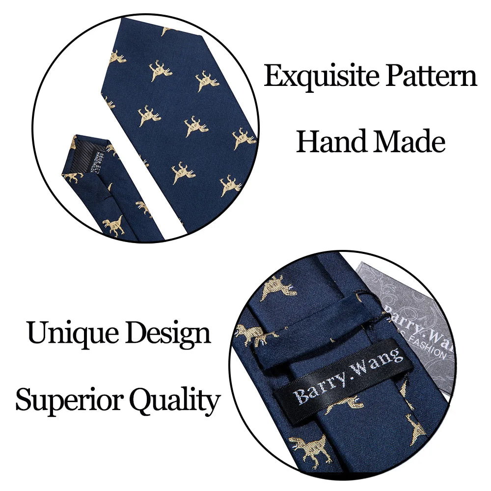 Ensemble de cravates pour homme, motif dinosaure, bleu marine et doré, 8,5 cm, en soie, idéal pour un mariage, FA-5191