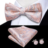 Hi-Tie Nœud papillon rayé noir et rouge pour homme, mouchoir, boutons de manchette, en soie pré-nouée, pour soirée d'affaires masculine, vente en gros