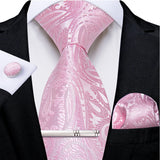 Ensemble cravate homme en soie à rayures roses, motif floral, motif cachemire uni, 8 cm, mouchoir, boutons de manchette, accessoires de mariage, de bal, cravate