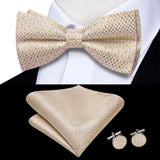 Hi-Tie Nœud papillon rayé noir et rouge pour homme, mouchoir, boutons de manchette, en soie pré-nouée, pour soirée d'affaires masculine, vente en gros