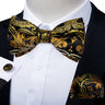 Classic Black Men Bow Ties 100% Silk Bowties Butterfly Pocket Square Cufflinks Set Suit Paisley Gold Pre-Tied Bow Tie DiBanGu