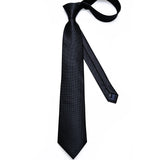 Cravate noire unie pour homme, 8 cm de large, en polyester, pour affaires, mariage, fête, pochette, boutons de manchette, cadeau pour mari
