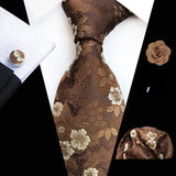 Ensemble de cravates en soie rose floral pour hommes, ensemble de cravates de fête de mariage, mouchoir, broche, boutons de manchette, accessoires pour hommes de haute qualité Gravata