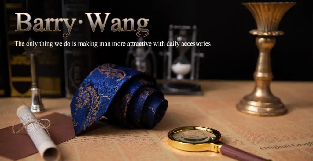Silk Men Tie Set Blue Red Green Black White Ivory Teal Burgundy Striped Wedding Business Necktie Hanky Cufflinks Barry. Wang