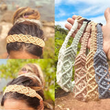 Braided Rope Headwrap Small Daisy Elastic Hair Band Turban Women Hair Scarf Crochet Bandana Macrame Hair Band Bohemian Headband