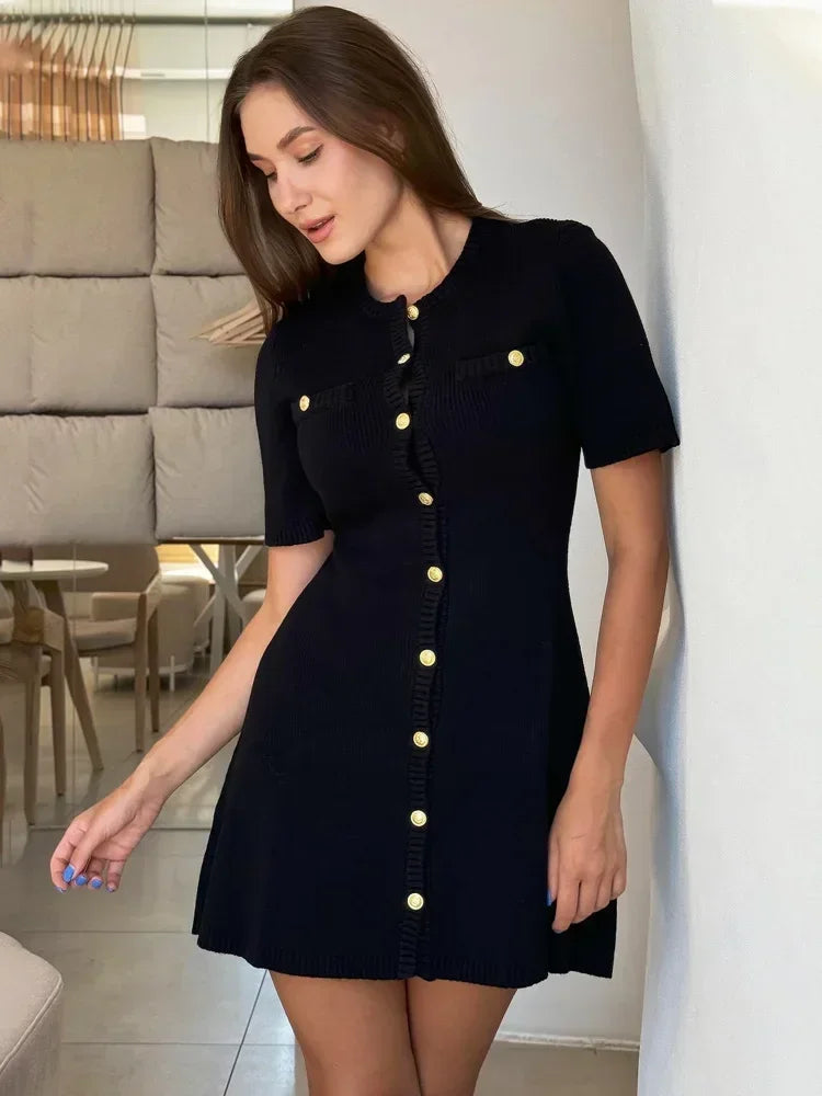 Robe courte élégante en tricot Trendix pour femme, coupe slim, taille haute, manches courtes, côtelée, idéale pour les vacances