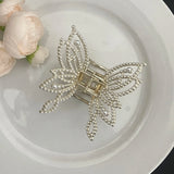 1Piece Butterfly Scrunchy Clip Hair Accessory Back Of The Head Plate Hair Clip Elegant Temperament Pearl Rhinestone Advanced Se