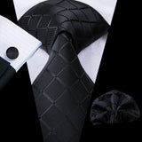 Barry.Wang Ensemble cravate et mouchoir en soie à carreaux pour homme, motif jacquard, idéal pour un mariage, un marié ou une équipe