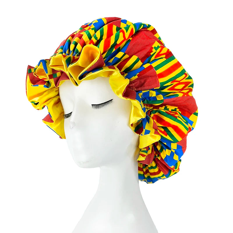 Bonnet de nuit double épaisseur en satin soyeux pour femme, grand bonnet réversible doublé de satin, couvre-chef pour la nuit, accessoires pour cheveux