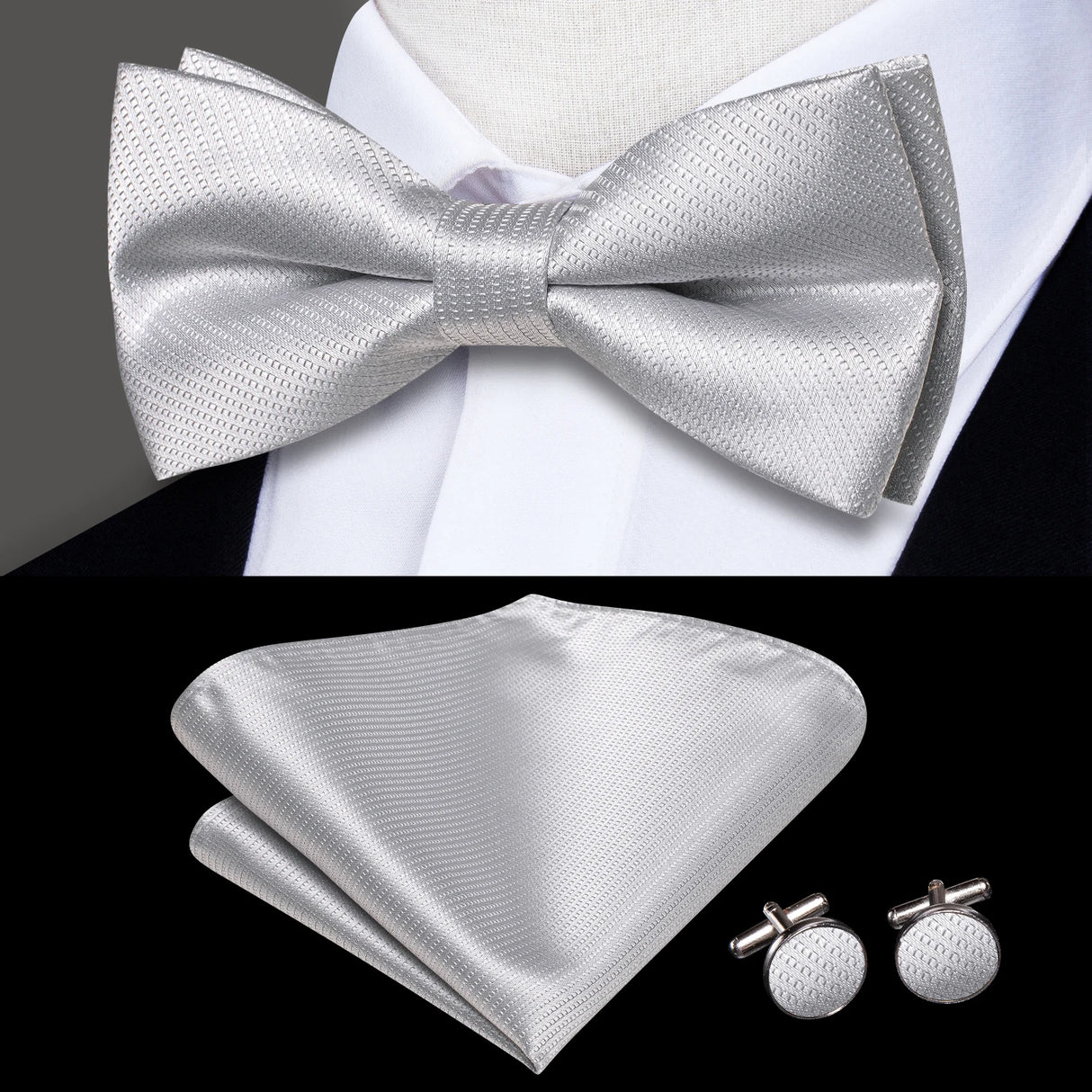 Hi-Tie Marque Soie Pré-noué Homme Nœud Papillon Mouchoir Boutons de Manchette Ensemble Nœud Papillon pour Homme Jacquard Solide Cachemire Floral Mariage Cadeau d'Affaires