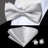 Hi-Tie Marque Soie Pré-noué Homme Nœud Papillon Mouchoir Boutons de Manchette Ensemble Nœud Papillon pour Homme Jacquard Solide Cachemire Floral Mariage Cadeau d'Affaires