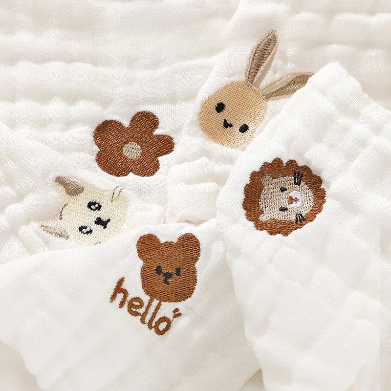Serviettes de salive pour bébé en coton brodé à 6 couches, lingettes pour les mains et le visage, bavoir pour nouveau-né, mouchoir pour enfant, gant de toilette doux pour tout-petit