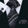 Cravates en soie noire pour hommes, classiques, solides, tissées de haute qualité, avec pochette et boutons de manchette, pour soirées formelles, design Barry.Wang