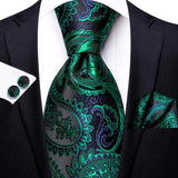 Hi-Tie – Cravate de mariage en soie violette unie à motif cachemire pour homme, ensemble de qualité avec boutons de manchette et mouchoir, cadeau tendance, livraison directe