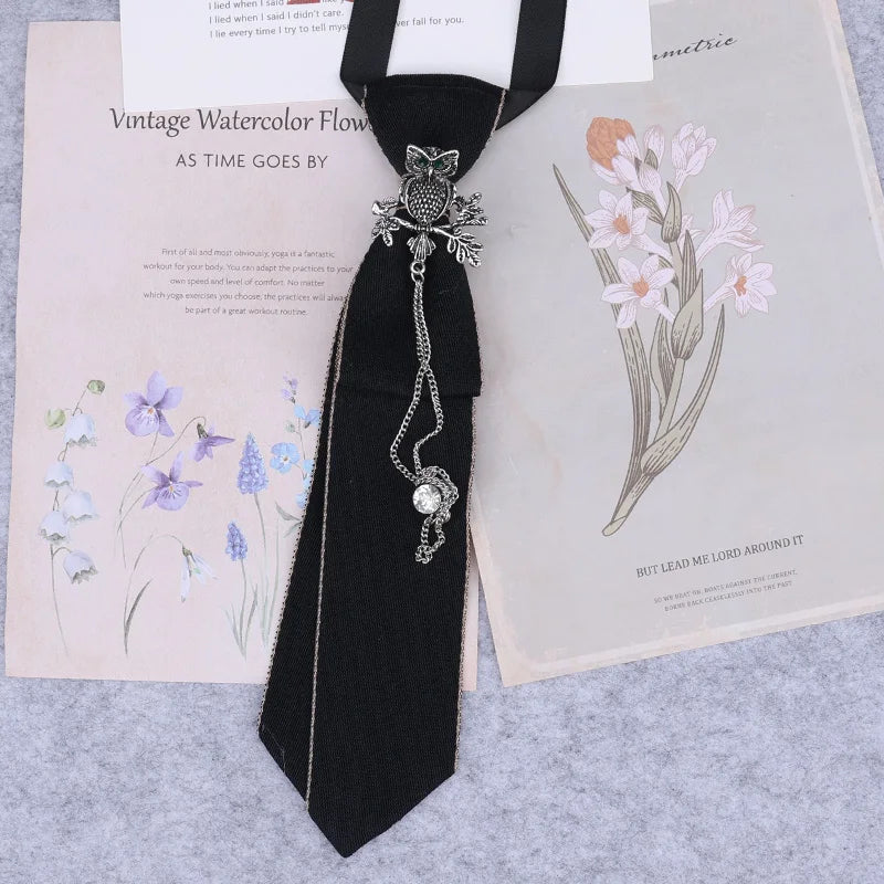 Cravate en ruban noir faite à la main, bijoux en strass cristal, chemises blanches pour hommes, étudiantes, garçons, col, cravates, uniformes, femmes
