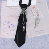 Cravate en ruban noir faite à la main, bijoux en strass cristal, chemises blanches pour hommes, étudiantes, garçons, col, cravates, uniformes, femmes